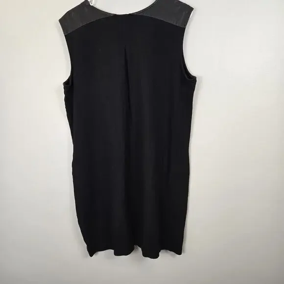 Chico’s Ponte Knit Edgy Little Sheath Black Dress Faux Leather Sasha Sx2.5 LARGE - Picture 7 of 10